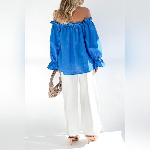 Drawstring Off-Shoulder Flounce Sleeve Blouse - Picture 3 of 5